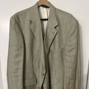 Brooks Brothers Green & Beige Checkered Blazer; 100% Linen, 50 L